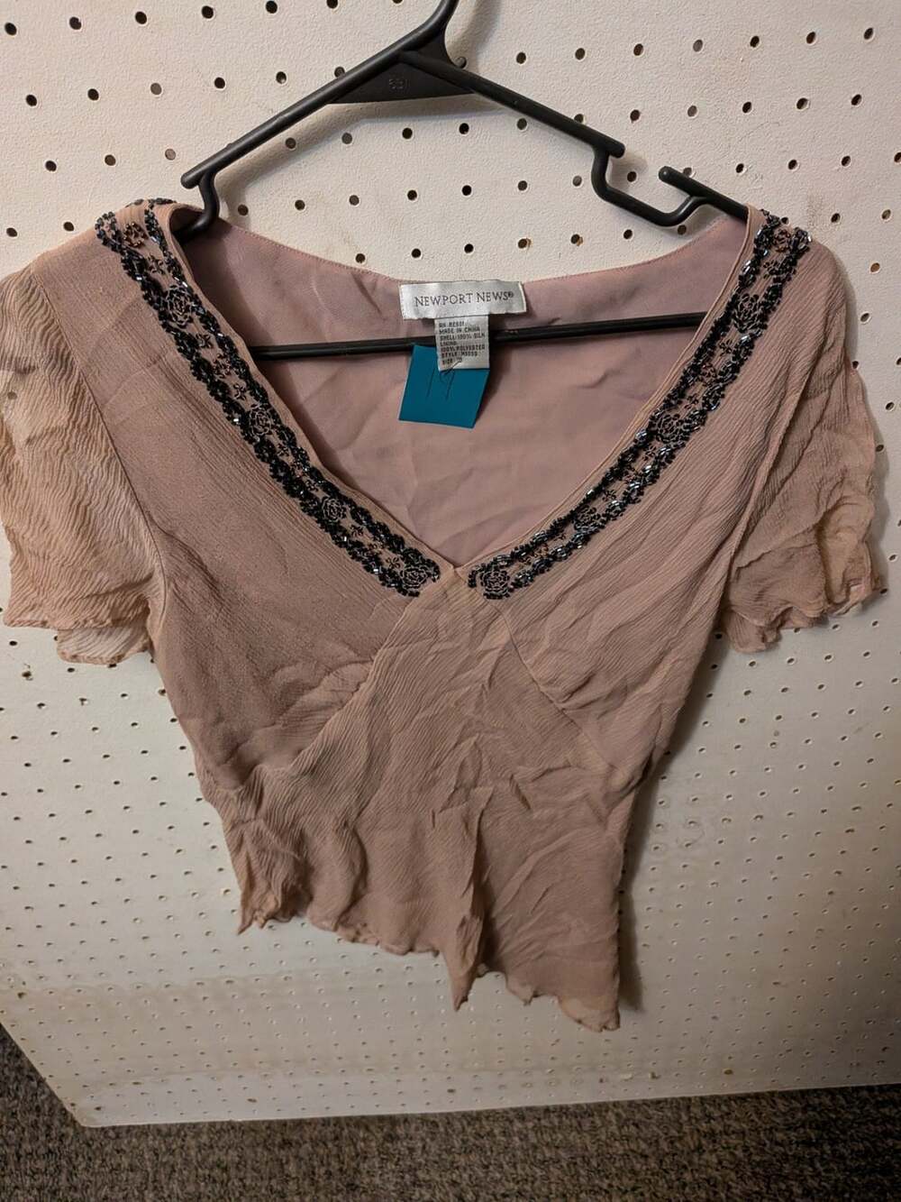 Newport News Vintage Silk Embellished V-Neck Blouse Size 10